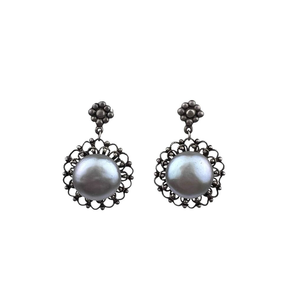BJ Real Pearl Circles Sterling Silver Pierced Earrings